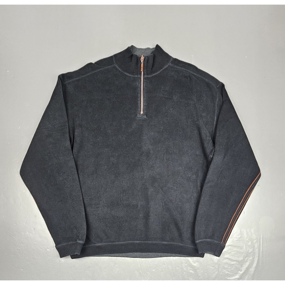 Tommy Bahama Sweater Mens XL Black Gray Reversible Qt. Zip‎ Contrast Zipper